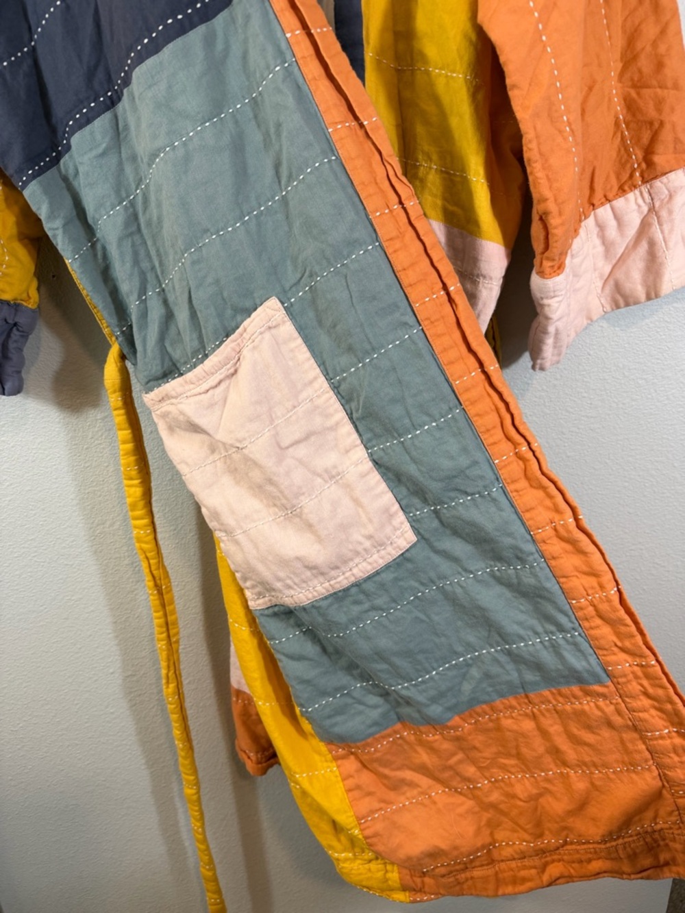 ANCHAL Colorblock Cotton Robe Free People Dolman Kimono Sleeve Boho Loungewear - Picture 6 of 14